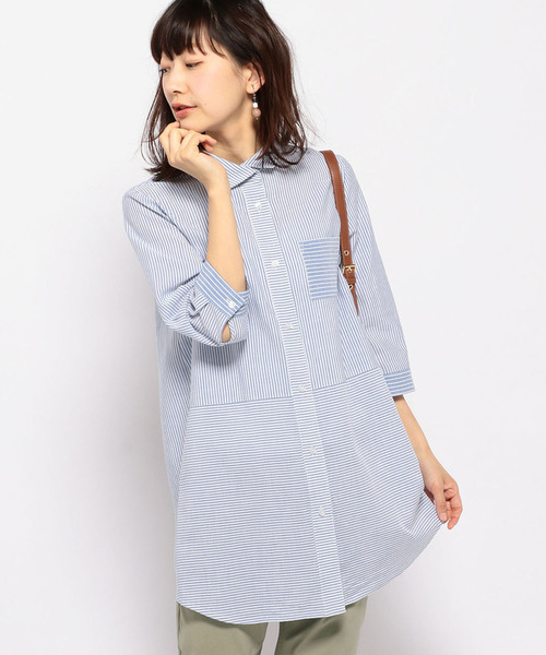 DECOY SINCE 1981（デコイシンスイチキュウハチイチ）の「◇カタログ掲載◇【麻混シリーズ】ストライプロングシャツ（シャツ/ブラウス・レディース・ブルー/グリーン・11号/13号/9号）」の2枚目の写真