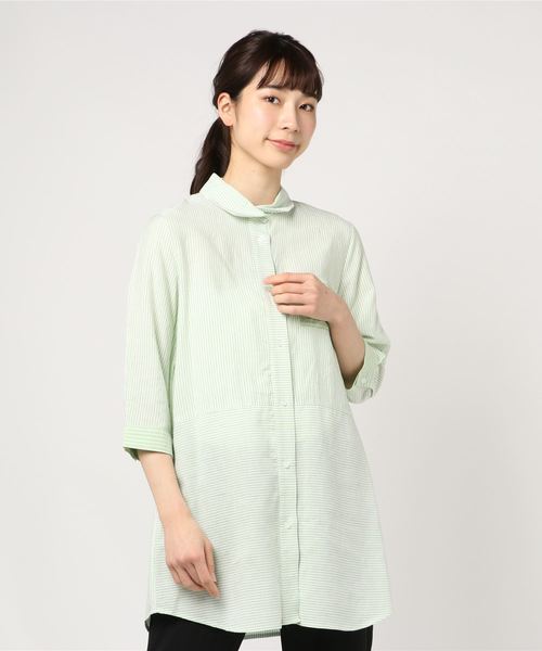 DECOY SINCE 1981（デコイシンスイチキュウハチイチ）の「◇カタログ掲載◇【麻混シリーズ】ストライプロングシャツ（シャツ/ブラウス・レディース・ブルー/グリーン・11号/13号/9号）」の8枚目の写真