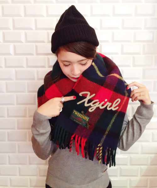X-girl（エックスガール）の「X-girl×TWEEDMILL（ストール/ショール・レディース・マルチ/ネイビー・ONE SIZE）」の7枚目の写真