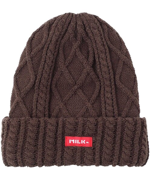 MILKFED.（ミルクフェド）の「MILKFED CABLE KNIT CAP（ニットキャップ/ビーニー・レディース・ホワイト/ブラック/ネイビー/ブラウン/レッド/グリーン・ONE SIZE）」の4枚目の写真