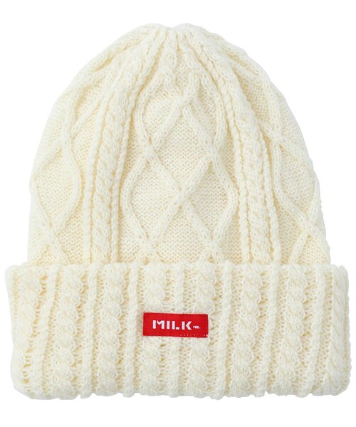 MILKFED.（ミルクフェド）の「MILKFED CABLE KNIT CAP（ニットキャップ/ビーニー・レディース・ホワイト/ブラック/ネイビー/ブラウン/レッド/グリーン・ONE SIZE）」の2枚目の写真