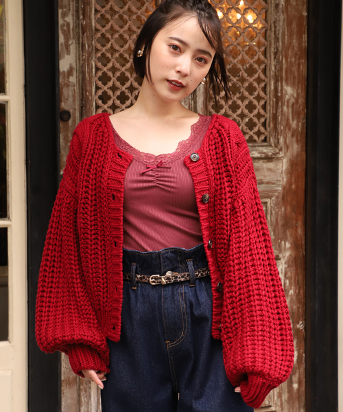 one after another NICE CLAUP（ワンアフターアナザーナイスクラップ）の「ケーブルニットカーディガン（カーディガン/ボレロ・レディース・ベージュ/アイボリー/ピンク系その他/ボルドー/ブラック・FREE）」の5枚目の写真