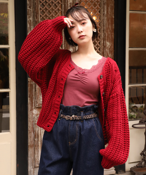 one after another NICE CLAUP（ワンアフターアナザーナイスクラップ）の「ケーブルニットカーディガン（カーディガン/ボレロ・レディース・ベージュ/アイボリー/ピンク系その他/ボルドー/ブラック・FREE）」の10枚目の写真