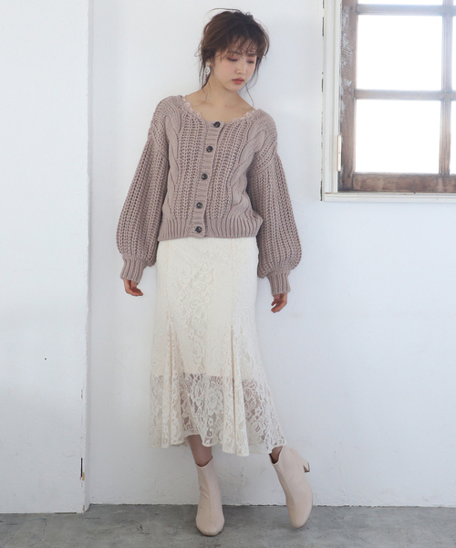 one after another NICE CLAUP（ワンアフターアナザーナイスクラップ）の「ケーブルニットカーディガン（カーディガン/ボレロ・レディース・ベージュ/アイボリー/ピンク系その他/ボルドー/ブラック・FREE）」の19枚目の写真