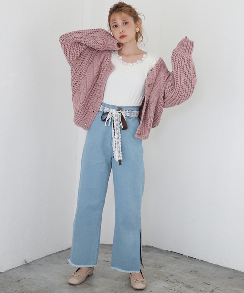 one after another NICE CLAUP（ワンアフターアナザーナイスクラップ）の「ケーブルニットカーディガン（カーディガン/ボレロ・レディース・ベージュ/アイボリー/ピンク系その他/ボルドー/ブラック・FREE）」の9枚目の写真