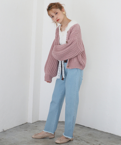 one after another NICE CLAUP（ワンアフターアナザーナイスクラップ）の「ケーブルニットカーディガン（カーディガン/ボレロ・レディース・ベージュ/アイボリー/ピンク系その他/ボルドー/ブラック・FREE）」の12枚目の写真