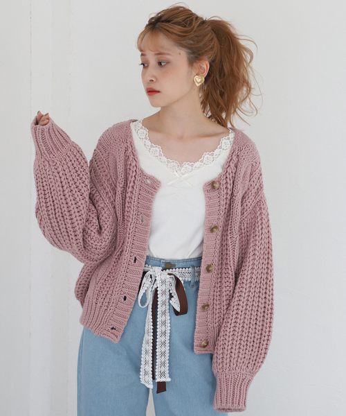 one after another NICE CLAUP（ワンアフターアナザーナイスクラップ）の「ケーブルニットカーディガン（カーディガン/ボレロ・レディース・ベージュ/アイボリー/ピンク系その他/ボルドー/ブラック・FREE）」の22枚目の写真