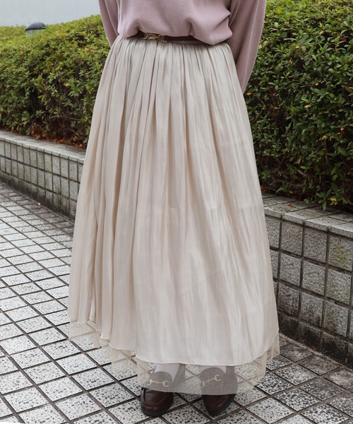 PairPair（ペアペア）の「チュール×シャイニー２WAYスカート（スカート・レディース・ベージュ/ライトグリーン/モカ・FREE）」の4枚目の写真