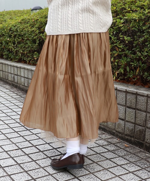 PairPair（ペアペア）の「チュール×シャイニー２WAYスカート（スカート・レディース・ベージュ/ライトグリーン/モカ・FREE）」の5枚目の写真