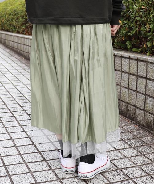 PairPair（ペアペア）の「チュール×シャイニー２WAYスカート（スカート・レディース・ベージュ/ライトグリーン/モカ・FREE）」の6枚目の写真