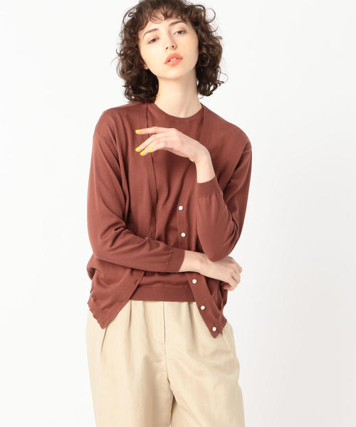 TOMORROWLAND （トゥモローランド）の「ハイゲージコットン Vネックカーディガン（カーディガン/ボレロ・レディース・グレー/ダークブラウン/ライトベージュ・S/L）」の2枚目の写真