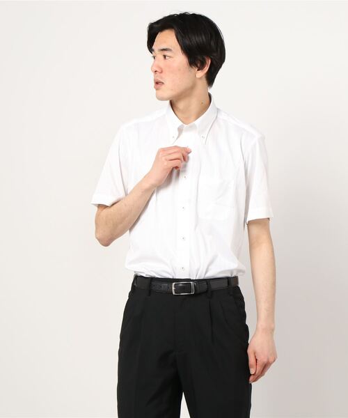 Perfect Suit FActory(パーフェクトスーツファクトリー)の「【完全ノーアイロン】半袖アイシャツ アイスキープ ボタンダウン(ビジネスシャツ・メンズ・ライトグレー/サックスブルー/ホワイト・S/M/L/LL)」の12枚目の写真