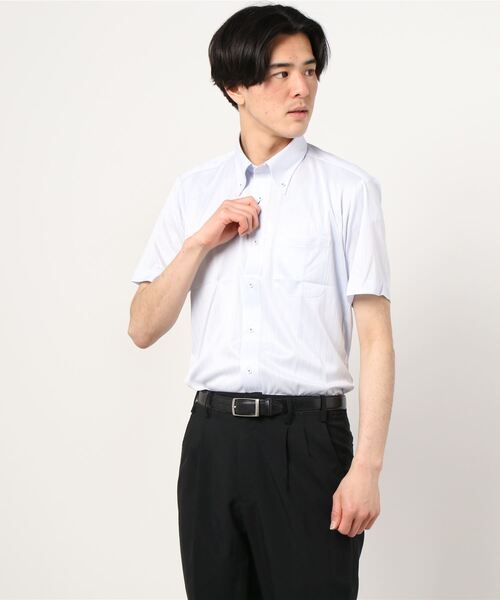Perfect Suit FActory(パーフェクトスーツファクトリー)の「【完全ノーアイロン】半袖アイシャツ アイスキープ ボタンダウン(ビジネスシャツ・メンズ・ライトグレー/サックスブルー/ホワイト・S/M/L/LL)」の14枚目の写真