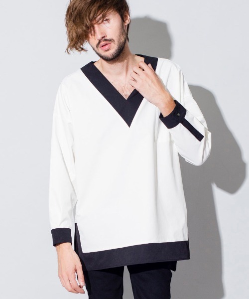 OVERCOAT 美品 シャツ 1 プルオーバー 白 クレリック NO ID.（ノーアイディ）の「mlt3259-クレリックプルオーバーSH シャツ