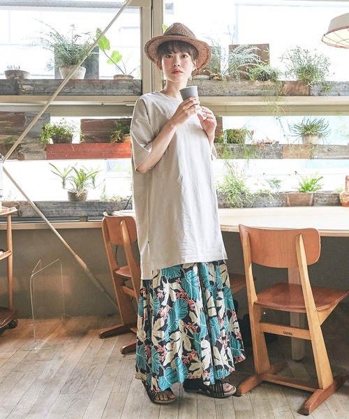 CUBE SUGAR（キューブシュガー）の「キャンブリック総柄プリントマチ切替ギャザースカート（スカート・レディース・ベージュ系その他/ブラック系その他/パープル系その他・M）」の5枚目の写真