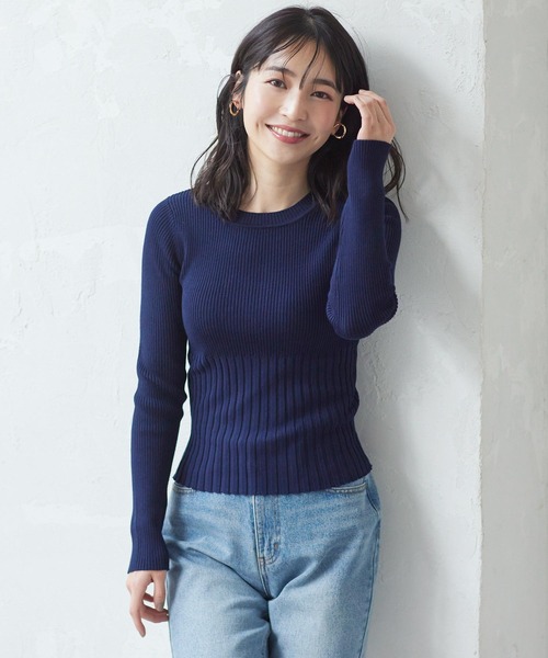 KOBE LETTUCE（コウベレタス）の「切り替えリブニットトップス（ニット/セーター・レディース・オレンジ/ラベンダー/オフホワイト/ネイビー・FREE）」の8枚目の写真