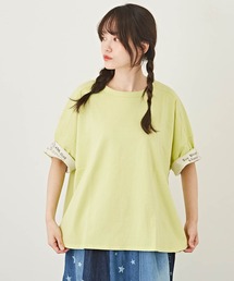 CUBE SUGAR（キューブシュガー）の「WEB限定 USコットン 天竺 × 布帛 袖口裏ロゴ入り Ｔシャツ（Tシャツ/カットソー）」