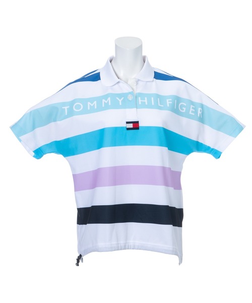 【新品】ローカルゴルフ ポロシャツ 白×水色ボーダー S/M オーバーサイズ TOMMY HILFIGER GOLF（トミー ヒルフィガー ゴルフ）の「[トミー