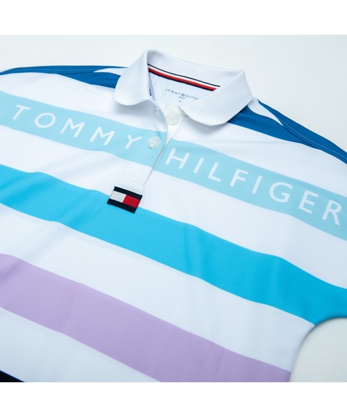 【新品】ローカルゴルフ ポロシャツ 白×水色ボーダー S/M オーバーサイズ TOMMY HILFIGER GOLF（トミー ヒルフィガー ゴルフ）の「[トミー
