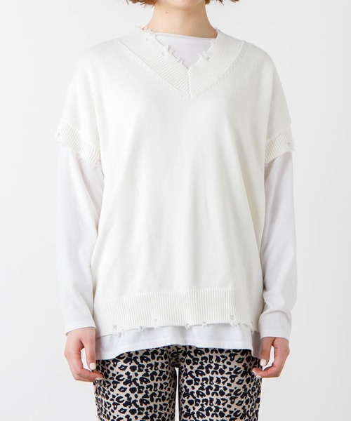 WEGO(ウィゴー)の「WEGO/ダメージニットベスト(ベスト・レディース・ホワイト/ブラック/サックスブルー/グリーン・FREE)」の17枚目の写真