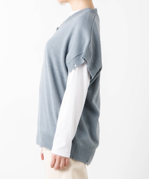 WEGO(ウィゴー)の「WEGO/ダメージニットベスト(ベスト・レディース・ホワイト/ブラック/サックスブルー/グリーン・FREE)」の7枚目の写真