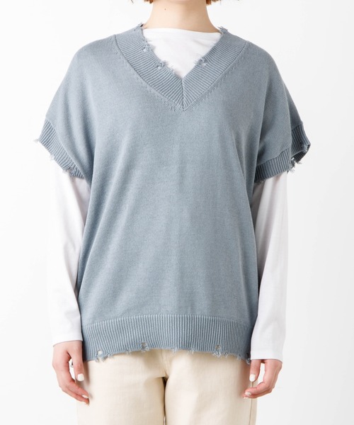 WEGO(ウィゴー)の「WEGO/ダメージニットベスト(ベスト・レディース・ホワイト/ブラック/サックスブルー/グリーン・FREE)」の21枚目の写真