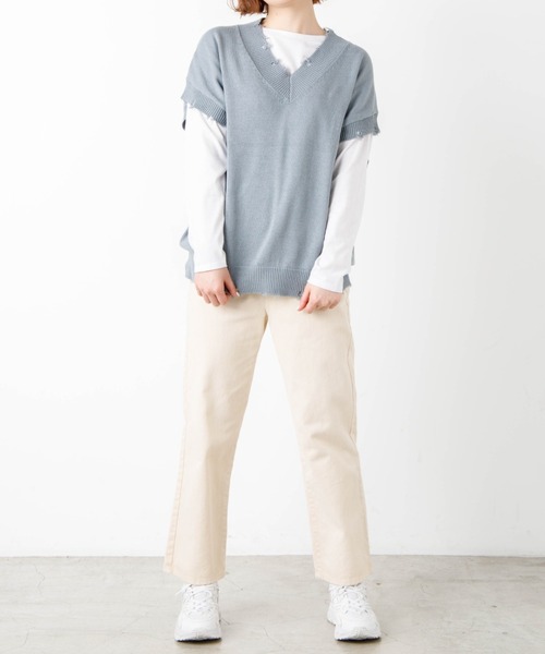 WEGO(ウィゴー)の「WEGO/ダメージニットベスト(ベスト・レディース・ホワイト/ブラック/サックスブルー/グリーン・FREE)」の12枚目の写真