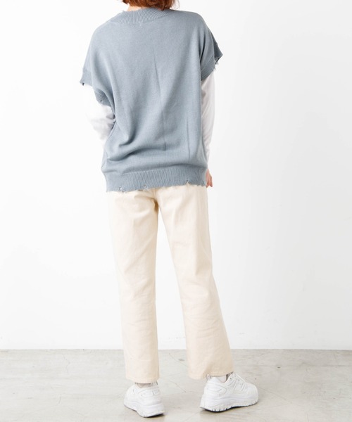 WEGO(ウィゴー)の「WEGO/ダメージニットベスト(ベスト・レディース・ホワイト/ブラック/サックスブルー/グリーン・FREE)」の9枚目の写真