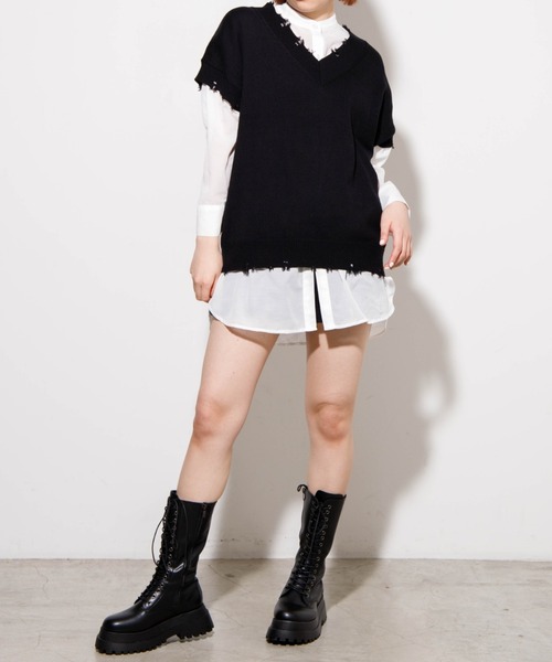 WEGO(ウィゴー)の「WEGO/ダメージニットベスト(ベスト・レディース・ホワイト/ブラック/サックスブルー/グリーン・FREE)」の18枚目の写真