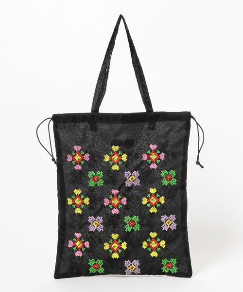 Ray BEAMS（レイビームス）の「Ray BEAMS / チュール 刺繍 巾着 トートバッグ（トートバッグ・レディース・ブラック/オフホワイト・ONE SIZE）」の11枚目の写真