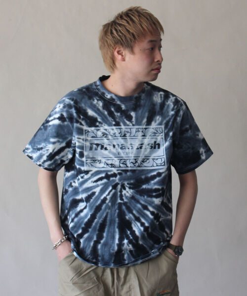 MANASTASH（マナスタッシュ）の「MANASTASH/マナスタッシュ　TIEDYE LEAF LOGO TEE タイダイリーフロゴティー（Tシャツ/カットソー・メンズ・ブラック/ブルー・MEDIUM/LARGE/X-LARGE）」の6枚目の写真