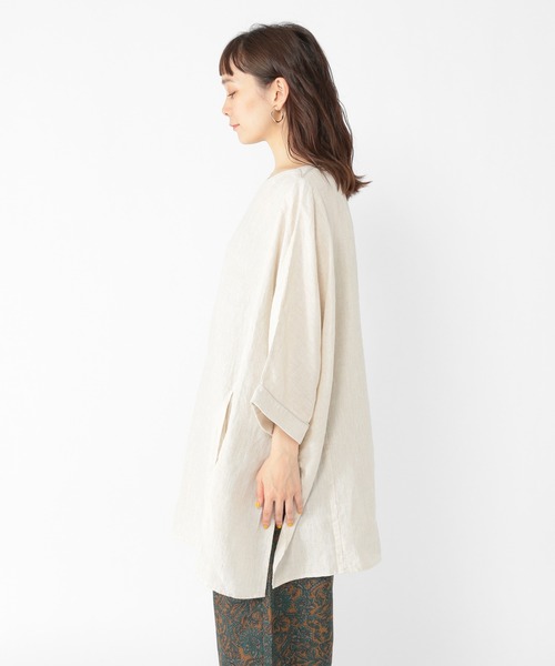 studio CLIP（スタディオクリップ）の「【キナリノ掲載商品】リネン100ポンチョ風チュニックワンピース（ワンピース・レディース・グリーン/アイボリー/スモーク・FREE）」の8枚目の写真