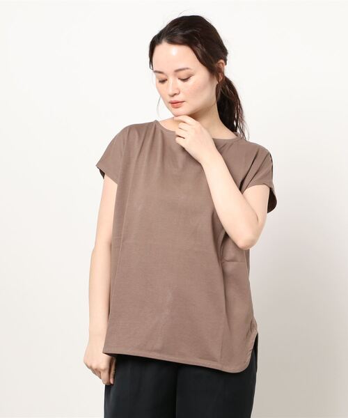 セール Lb S フレンチスリーブラウンドヘムｔシャツ 汗染み防止加工素材 ビッグシルエット Tシャツ カットソー Lb S トップス エルビーエス のファッション