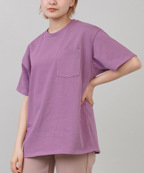 SPINNS（スピンズ）の「USAコットン素材 ポケット半袖Tシャツ（Tシャツ/カットソー・レディース・オフホワイト/グレイッシュベージュ/パープル/ブラウン/チャコール/ブラック・ONESIZE）」の6枚目の写真