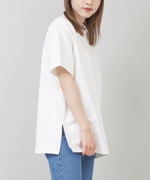 SPINNS（スピンズ）の「USAコットン素材 ポケット半袖Tシャツ（Tシャツ/カットソー・レディース・オフホワイト/グレイッシュベージュ/パープル/ブラウン/チャコール/ブラック・ONESIZE）」の9枚目の写真