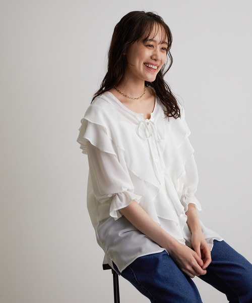 【TV着用】【WEB限定】【前後2WAY】ラッフル楊柳ブラウス