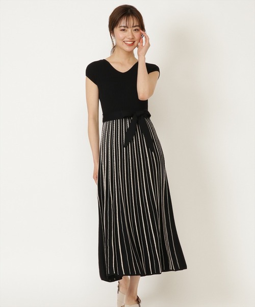 WILLSELECTION（ウィルセレクション）の「バイカラーストライプニットワンピース（ワンピース・レディース・ライトベージュ/ボルドー/ブラック・MEDIUM）」の2枚目の写真