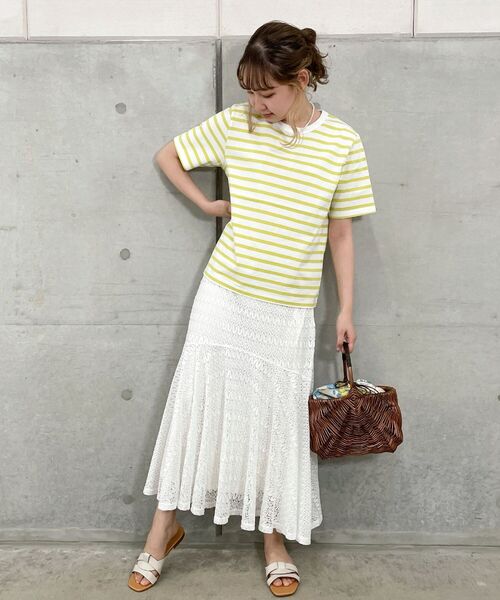 fredy emue（フレディエミュ）の「切替フレアレーススカート（スカート・レディース・ブラック/オフホワイト・36/38）」の6枚目の写真