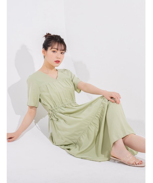fifth calin（フィフスカラン）の「パステルカラーVネックティアードワンピース（ワンピース・レディース・イエロー/オレンジ/グリーン・MEDIUM）」の2枚目の写真