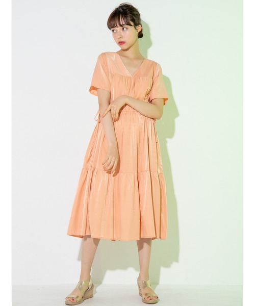 fifth calin（フィフスカラン）の「パステルカラーVネックティアードワンピース（ワンピース・レディース・イエロー/オレンジ/グリーン・MEDIUM）」の15枚目の写真