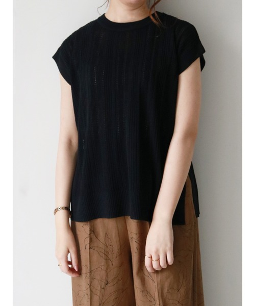 Te chichi(テチチ)の「麻タッチ透かし編みサイド釦プルオーバー(ニット/セーター・レディース・ネイビー/オフホワイト/モカ・フリ-)」の3枚目の写真