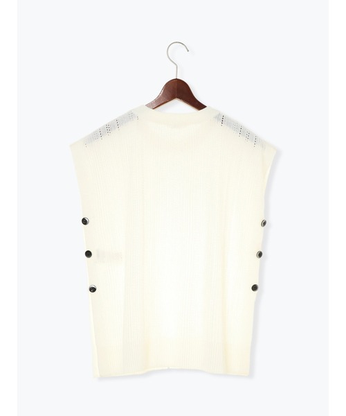 Te chichi(テチチ)の「麻タッチ透かし編みサイド釦プルオーバー(ニット/セーター・レディース・ネイビー/オフホワイト/モカ・フリ-)」の12枚目の写真