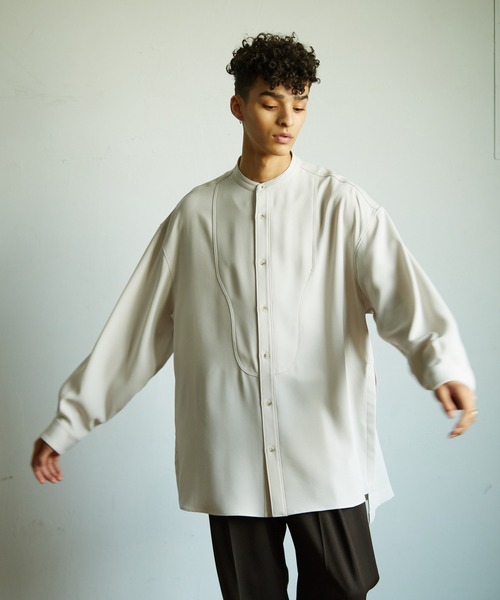 TAUPE（トープ）の「【TAUPE/トープ】 ジョーゼットディープスリットブザムシャツ（シャツ/ブラウス・メンズ・アイボリー/ワインレッド・1/2）」の7枚目の写真