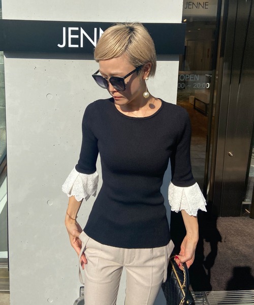 JENNE(ジェンヌ)の「着せ替え袖付き 長袖リブニット(ニット/セーター・レディース・ブラック/ネイビー/アイボリー・SMALL/MEDIUM/LARGE/X-LARGE)」の3枚目の写真