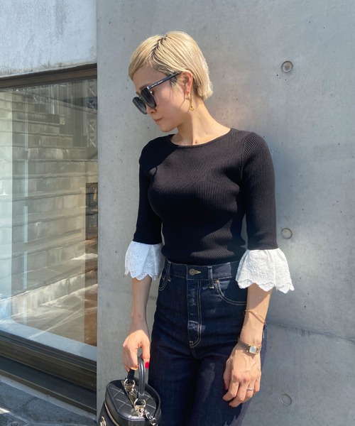 JENNE(ジェンヌ)の「着せ替え袖付き 長袖リブニット(ニット/セーター・レディース・ブラック/ネイビー/アイボリー・SMALL/MEDIUM/LARGE/X-LARGE)」の5枚目の写真