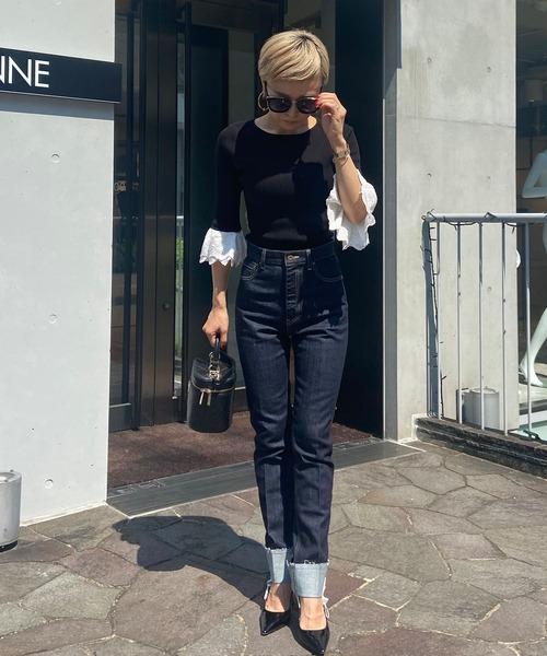 JENNE(ジェンヌ)の「着せ替え袖付き 長袖リブニット(ニット/セーター・レディース・ブラック/ネイビー/アイボリー・SMALL/MEDIUM/LARGE/X-LARGE)」の6枚目の写真