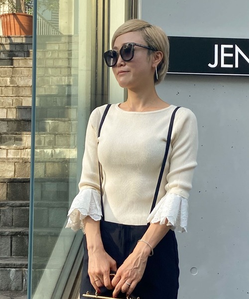 JENNE(ジェンヌ)の「着せ替え袖付き 長袖リブニット(ニット/セーター・レディース・ブラック/ネイビー/アイボリー・SMALL/MEDIUM/LARGE/X-LARGE)」の13枚目の写真