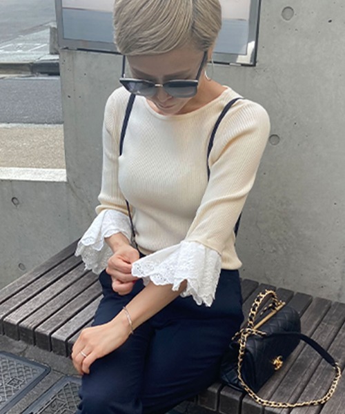 JENNE(ジェンヌ)の「着せ替え袖付き 長袖リブニット(ニット/セーター・レディース・ブラック/ネイビー/アイボリー・SMALL/MEDIUM/LARGE/X-LARGE)」の14枚目の写真