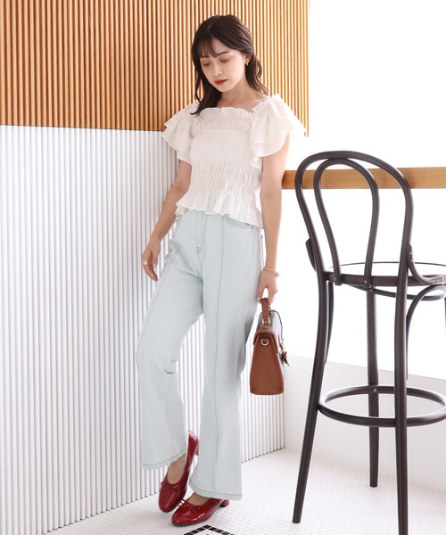 one after another NICE CLAUP（ワンアフターアナザーナイスクラップ）の「シャーリングフレアブラウス（シャツ/ブラウス・レディース・ブラック/ベージュ/オフホワイト/オレンジ・FREE）」の12枚目の写真