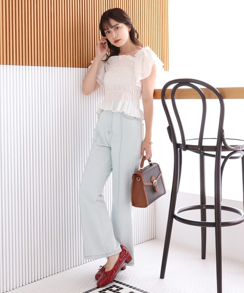 one after another NICE CLAUP（ワンアフターアナザーナイスクラップ）の「シャーリングフレアブラウス（シャツ/ブラウス・レディース・ブラック/ベージュ/オフホワイト/オレンジ・FREE）」の13枚目の写真